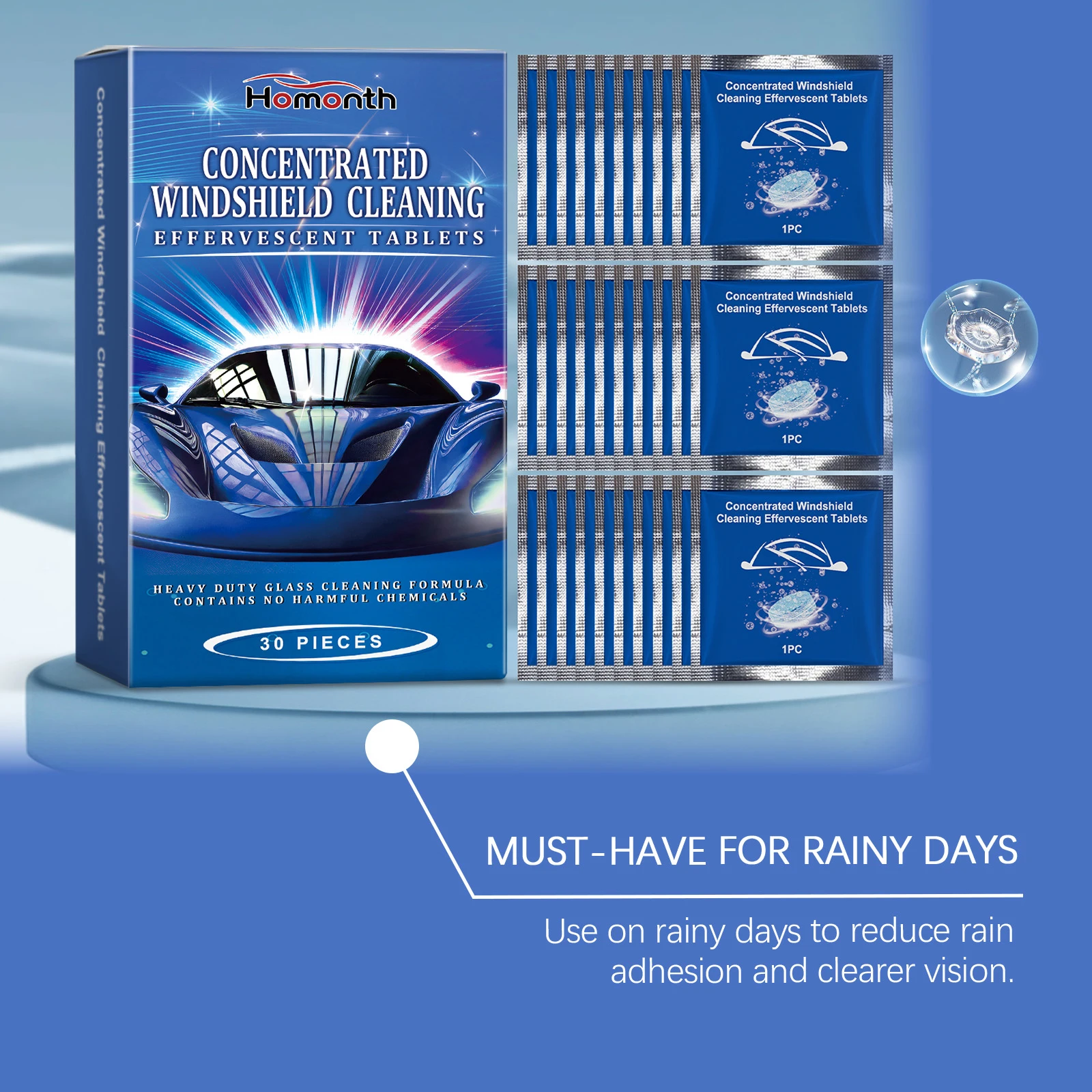 Homonth تنظيف الزجاج الأمامي مناديل مبللة إزالة الأوساخ إزالة الترسبات تحسين الشفافية مقاوم للماء مكافحة الحشف منظف الزجاج الأمامي