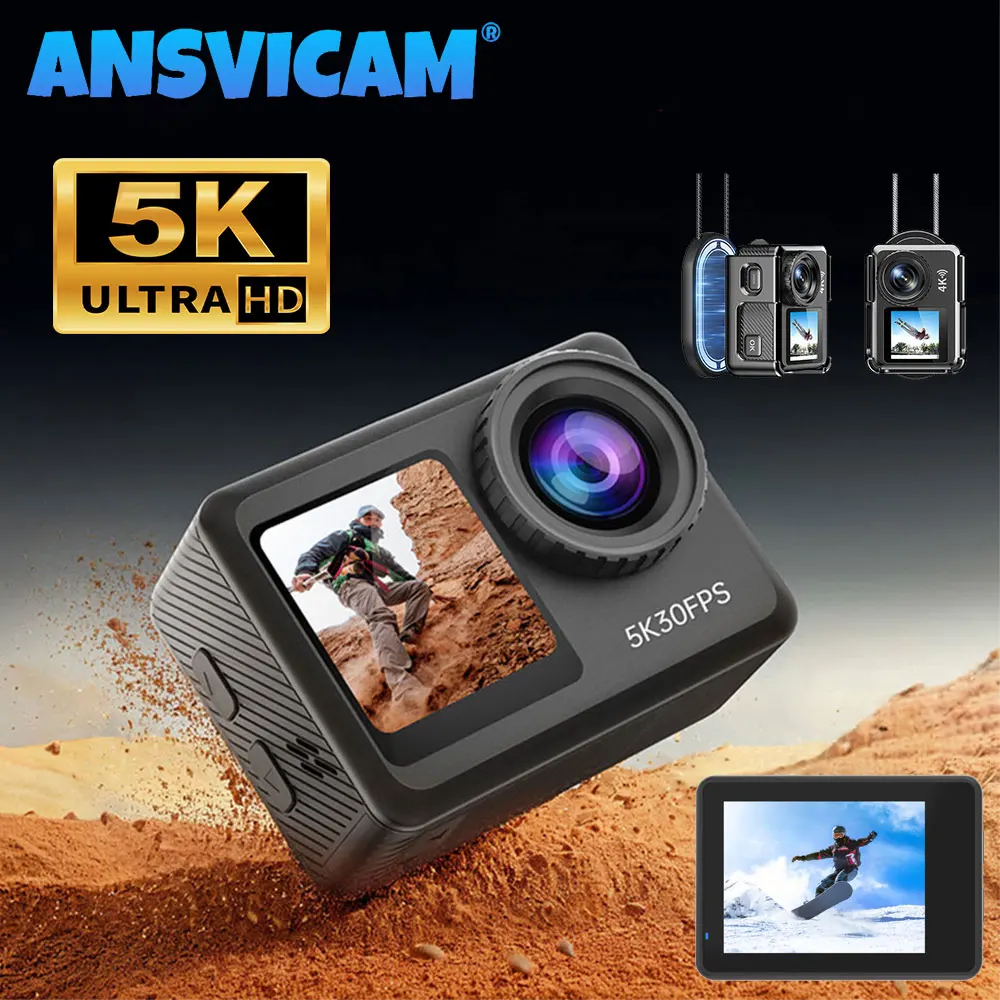 

ANSVICAM 5K Action Camera 4K60FPS Dual Screen Waterproof 6-Axis EIS Vlog Camera with Magnetic Bicycle Motorcycles Sports Cameras