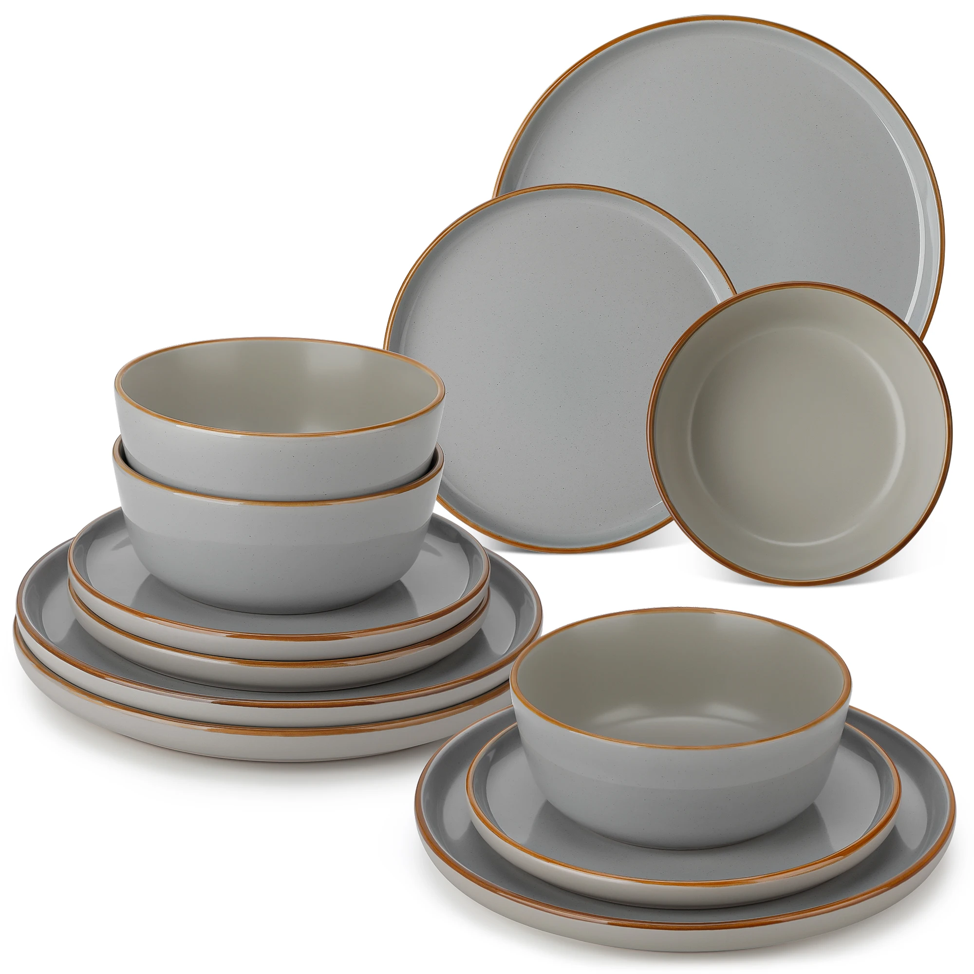 vancasso RENO 12/24-delige steengoed serviesset borden servies reflecterende glazuur multicolor met 4 stuks diner/dessert/schaal
