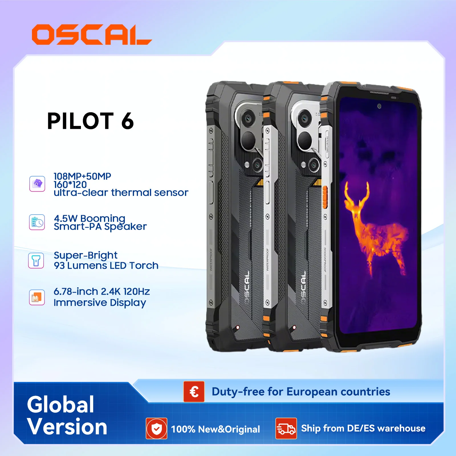 Blackview OSCAL PILOT 6 Wärmebild-Smartphone, robustes Smartphone mit MTK G100, 6,67 Zoll 2,4K-Display, 120 Hz, 12 GB 256 GB, 10000 mAh Akku, Dual-4G