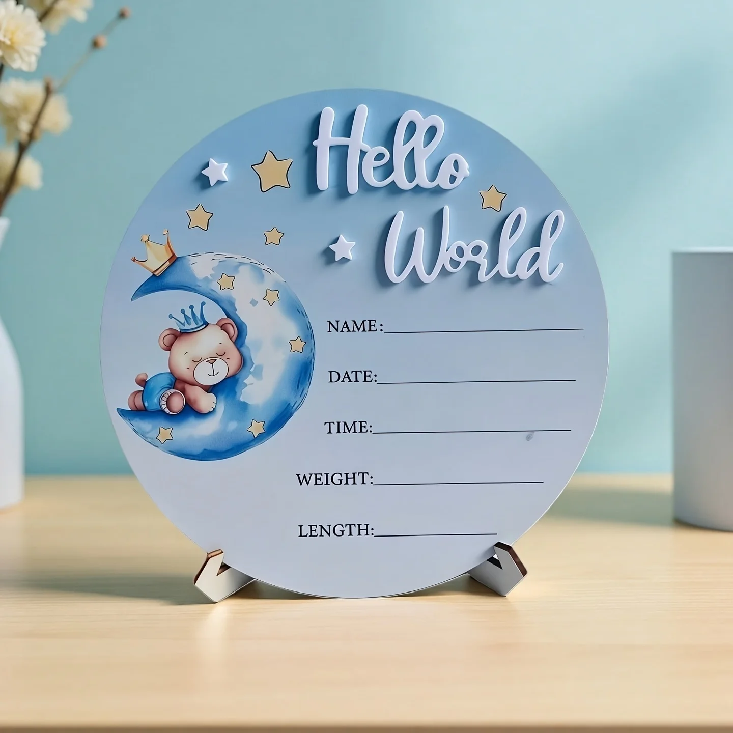 Hello World Newborn Birth Announcement Sign, Baby Photo Props, Souvenirs, Home Decoration, Newborn Gifts, Creative Handmade Wooden Sign, Baby Room Decorations, Full Month, Hundred Days, First Birthday Commemorative Photography Props