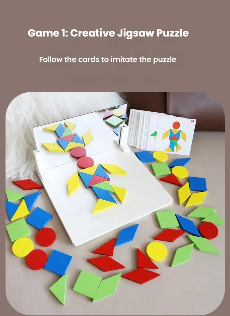 Montessori Spiegel Puzzle Spielzeug für Kinder Holz Frühe Pädagogische Spielzeug Logisches Denken Raum Training Gehirn Spiel Reise Spielzeug Geschenke – Detail 17
