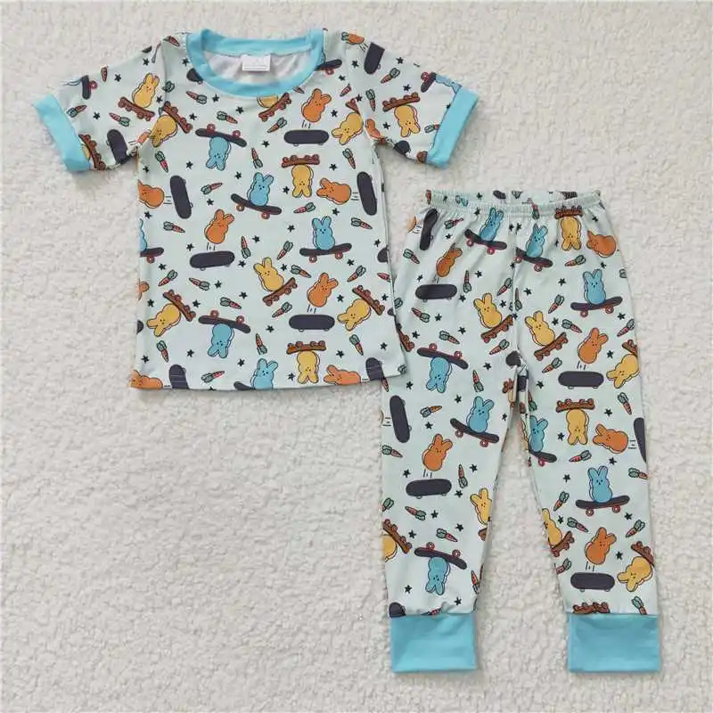 

Western Summer Match Fashion Baby Boys Easter Bunny Short Sleeve Tee Shirts Tops Set Wholesale Boutique Kids Clothes Suit