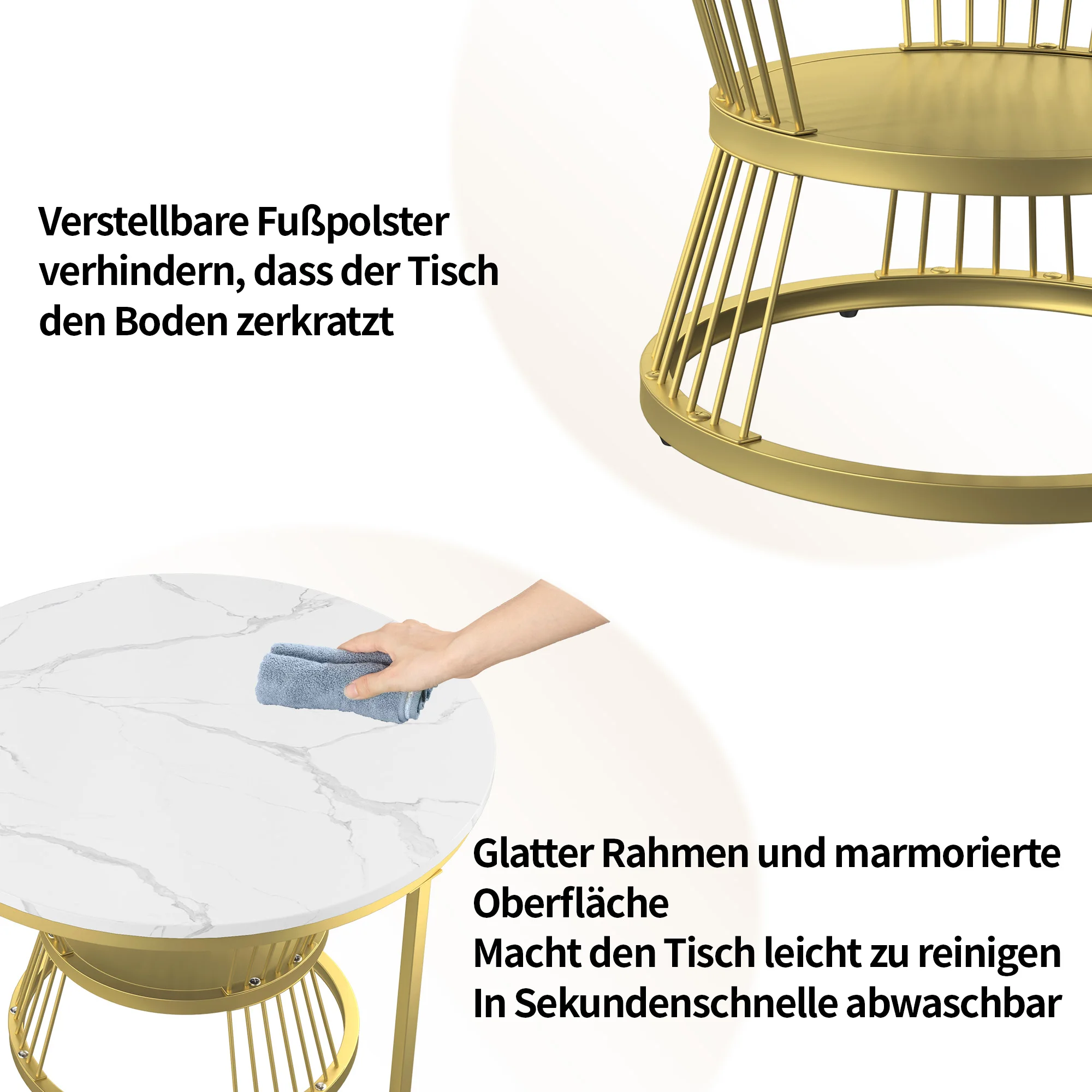 2 Stück moderner Nesting Couch tisch, Couch tisch Set Marmor Furnier Sofa Seiten nest von Tischen runde Beistell tische, 2er-Set, goldener Rahmen