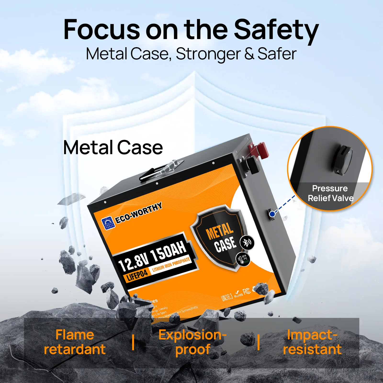 ECO-WORTHY 12V 150AH Bluetooth LiFePO4 Lithium Battery with Low Temperature Protection, Built-in 120A BMS, Perfect for Trolling image 4