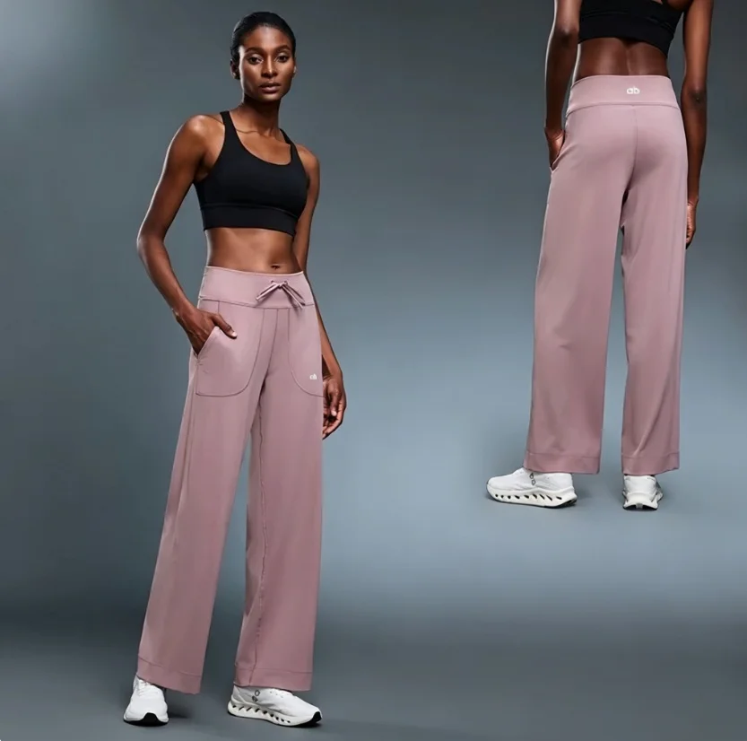 Women High Waist Wide Leg Yoga Pants Women Stretch Drawstring Straight Trousers Quick Dry Breathable Women Gym Sports Pants