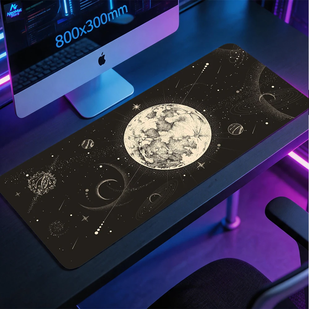 Celestial desk mat pad moon large 80x30cm rubber nonslip gaming home computer playmat extended deskmat mouse table rotation