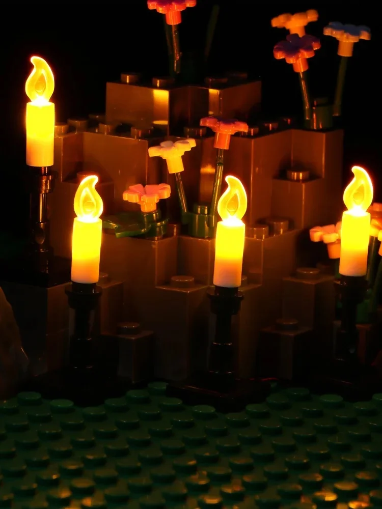 4PCS LED Kerze Licht Stadt Paket Garten Kombination Automatische Flimmern Baustein Ziegel MOC Erwachsene Geschenk Spielzeug