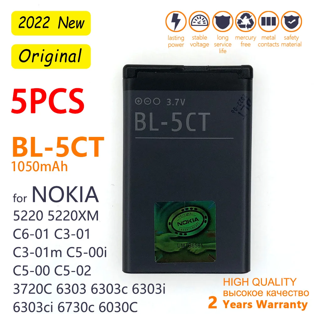 5PCS Wholesale BL-5CT BL 5CT Rechargeable Mobile Phone Replacement Battery For Nokia C5-00 6303 C3-01 3720 classic BATTERY