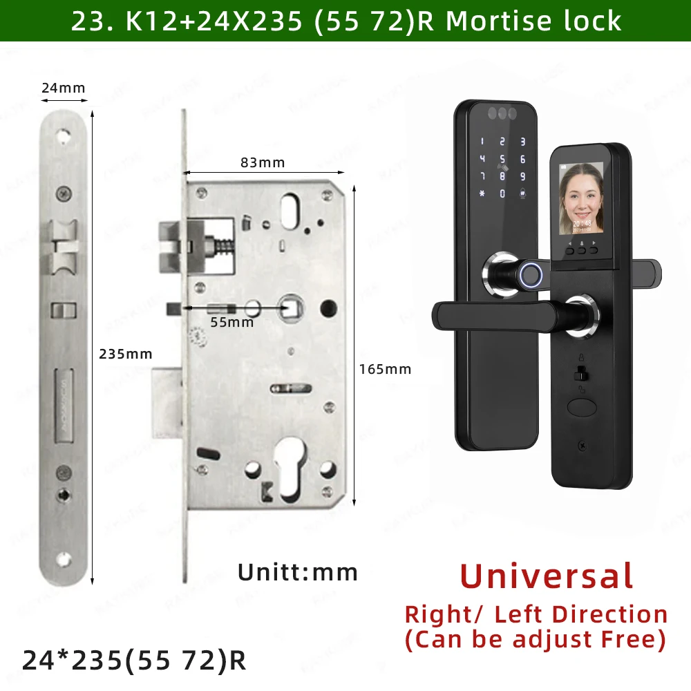 RAYKUBE K12 Tuya WiFi-camera Elektronisch slot 3D Gezichtsherkenning Vingerafdruk Slim deurslot met oplaadbare schermbatterij