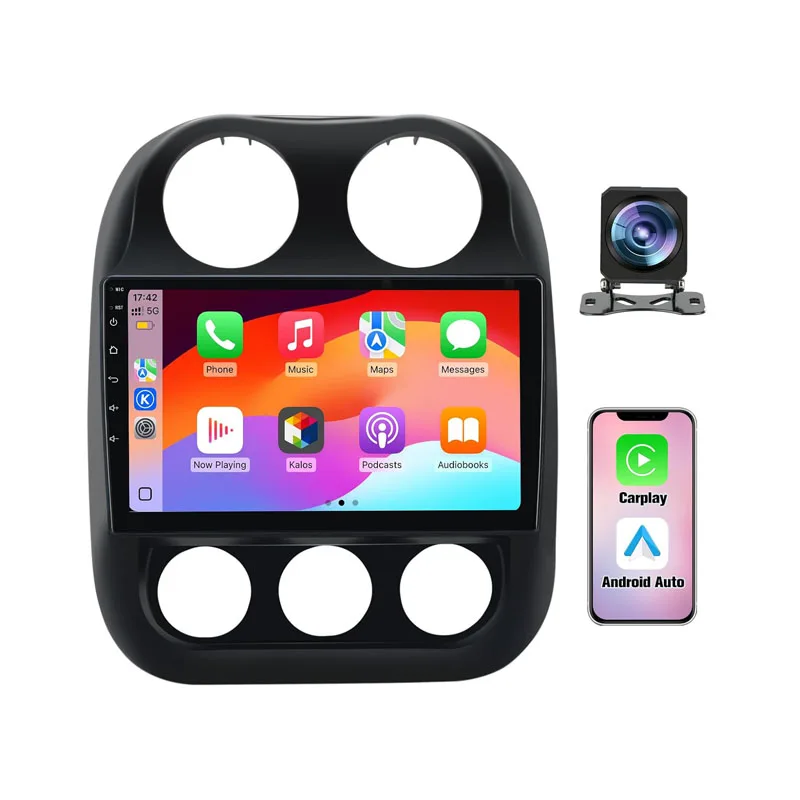 Junsun 8 Core Car Radio Stereo for Jeep Compass Patriot 2010-2016 10 inch Touch Screen with Wireless CarPlay Android Auto Bluetooth 5GHz WiFi FM GPS Navigation Backup Camera