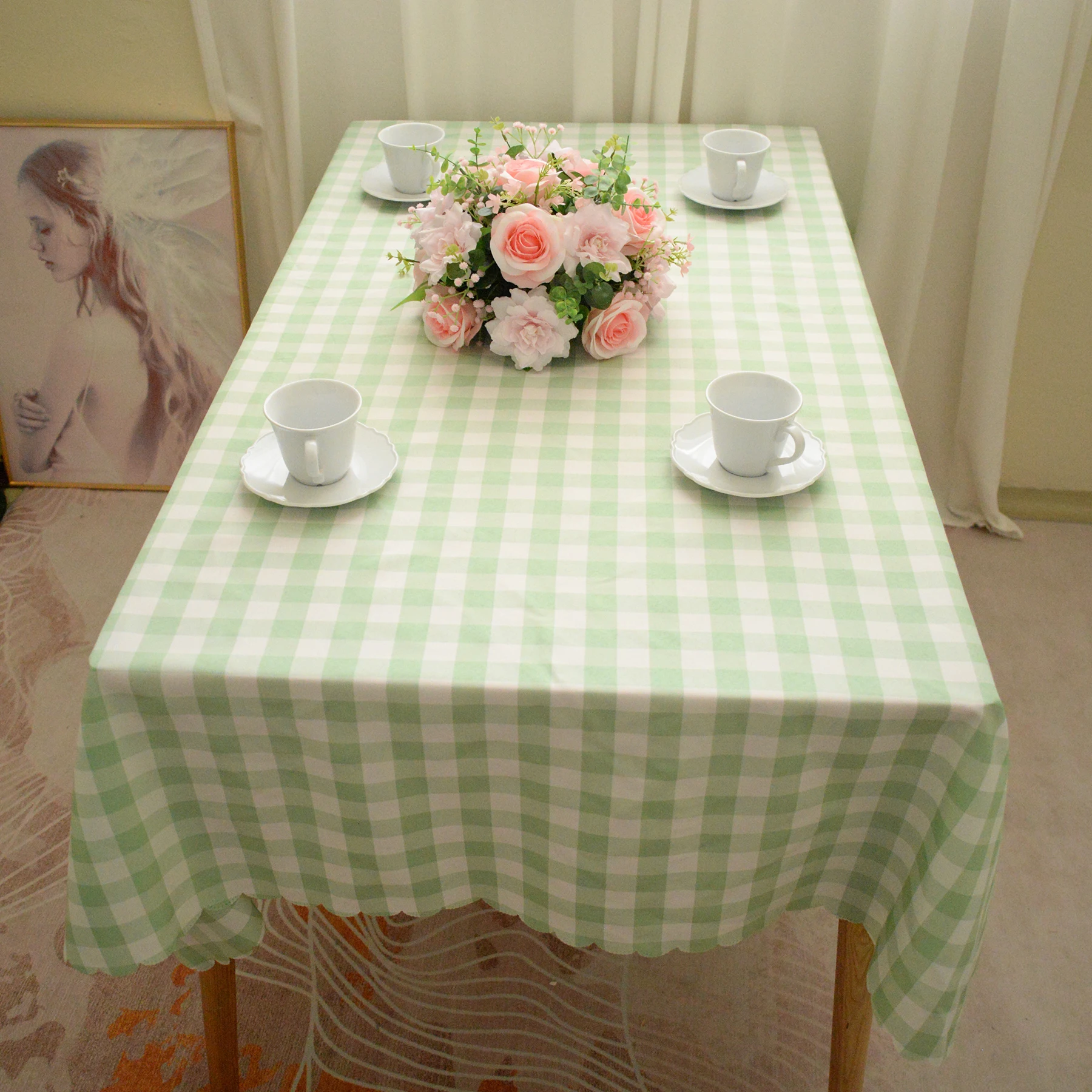 

Gingham Table Cloth,Wipeable Reusable Hand Washable Tablecloths,Table Cover for Outdoor PicnicDining Table,Light Green