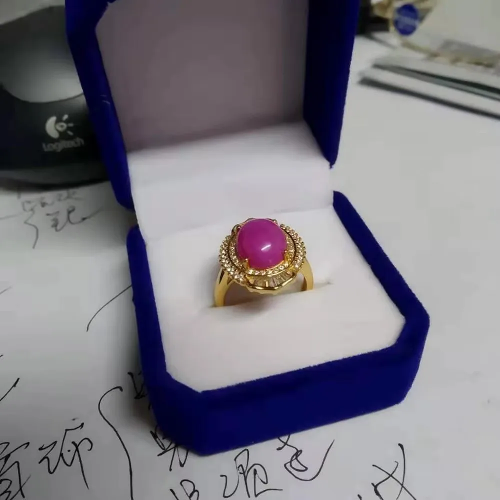 KJJEAXCMY Jewelry Women's Natural Red Starlight Gemstone Ring 925 Pure Silver Electroplated Full Gold Gift for Girlfriend Christ