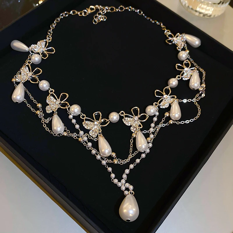 Ladies Wedding Noble Jewelry, Pearl Flower Necklace Earring Set, Elegant Jewelry as a Holiday Gift Suitable for Daily Wear