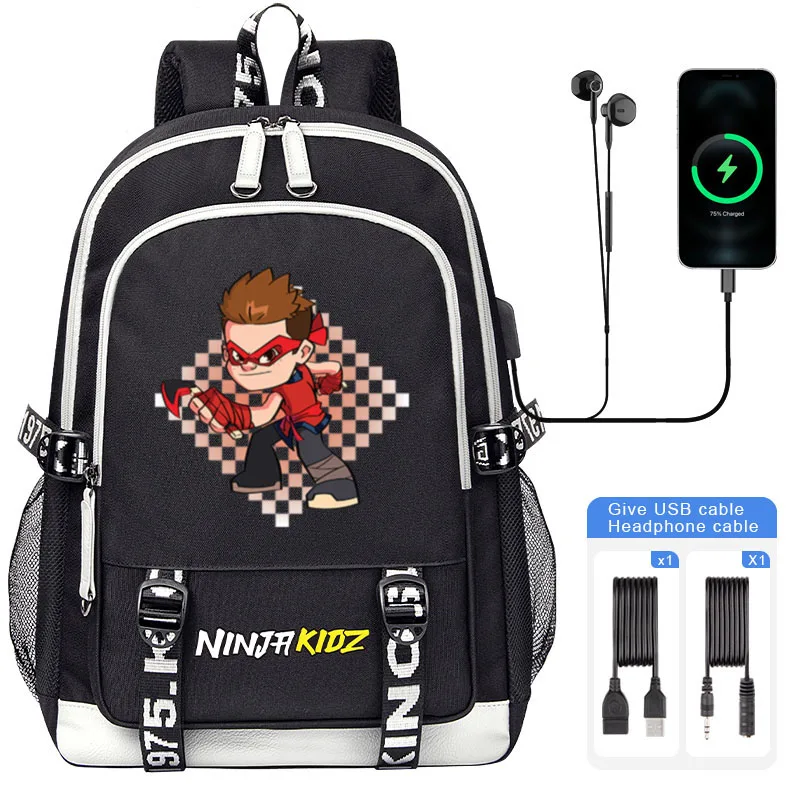 Hot NINJA KIDZ Sacos De Escola Para Adolescente Carregamento USB Laptop Mochila Meninos Meninas Student Book Bag Mochila Saco De Viagem