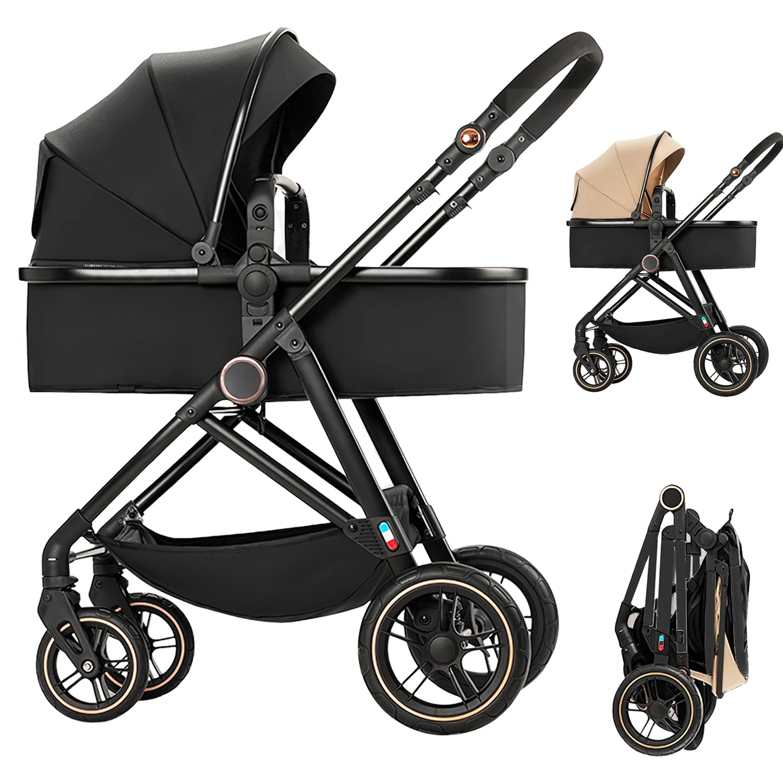 High Landscape Baby Stroller Can Sit Lie Down Lightweight Foldable 3IN1 Two-way Shock-absorbing Baby Handcart for Newborns