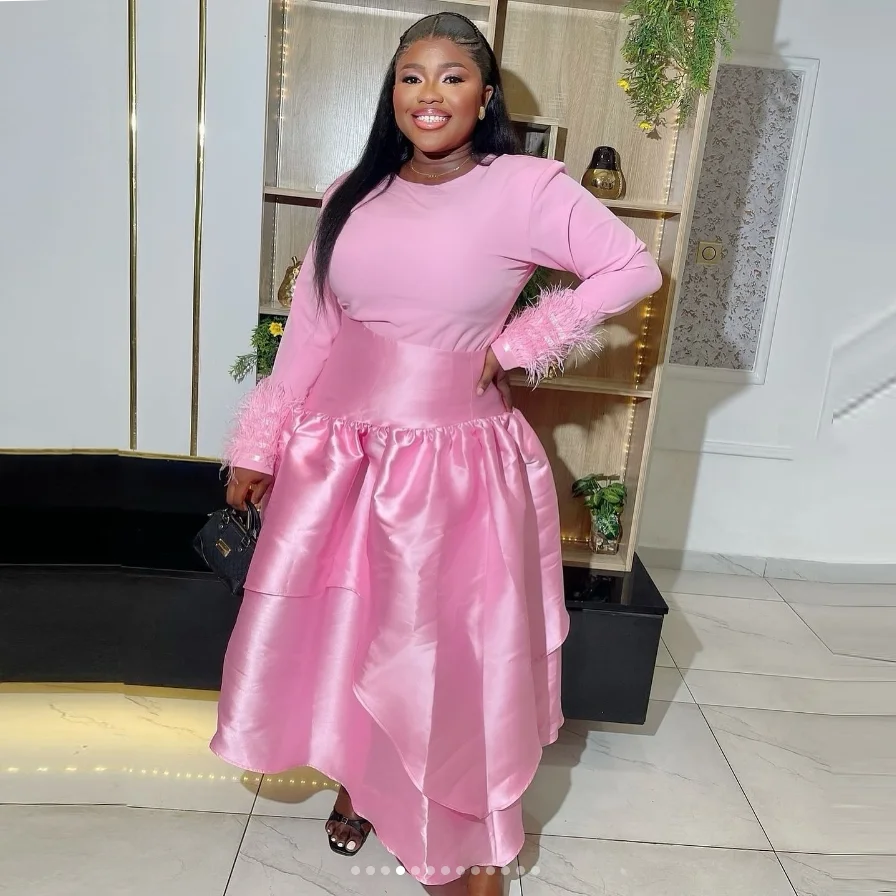 أناقة تنورة امرأة الوردي ثنيات تنورة ملابس الحفلات طويلة الكاحل طول ألف خط تنانير طويلة النساء مخصص