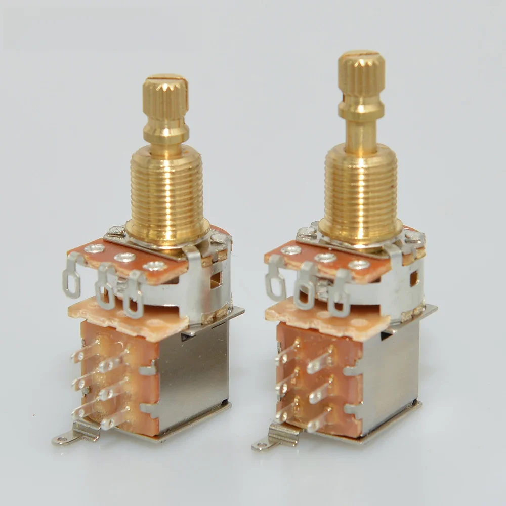 Potentiomètre Push/Push pour guitare, 1 pièce, A250K/B250K/A500K/B500K, arbre court et Long fendu en laiton, nouvelle Version, pas de traction plus