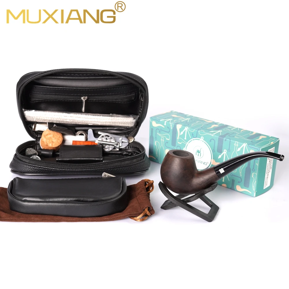 

MUXIANG Classic Sandalwood Pipe 9MM Filter Solid Wood Dry Pipe Smoking Craft Wood Beginner Tobacco Pipe Bag Gift and clean set