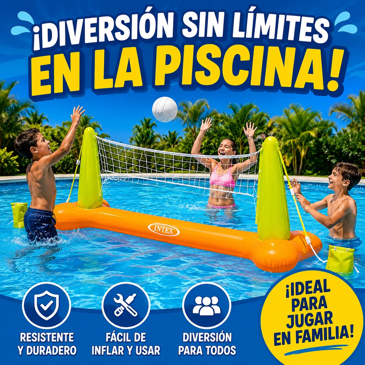 Ensemble de filet de volley-ball aquatique gonflable, 239×64×91 cm, avec ballon et sacs lestés, en PVC résistant pour piscine et plage