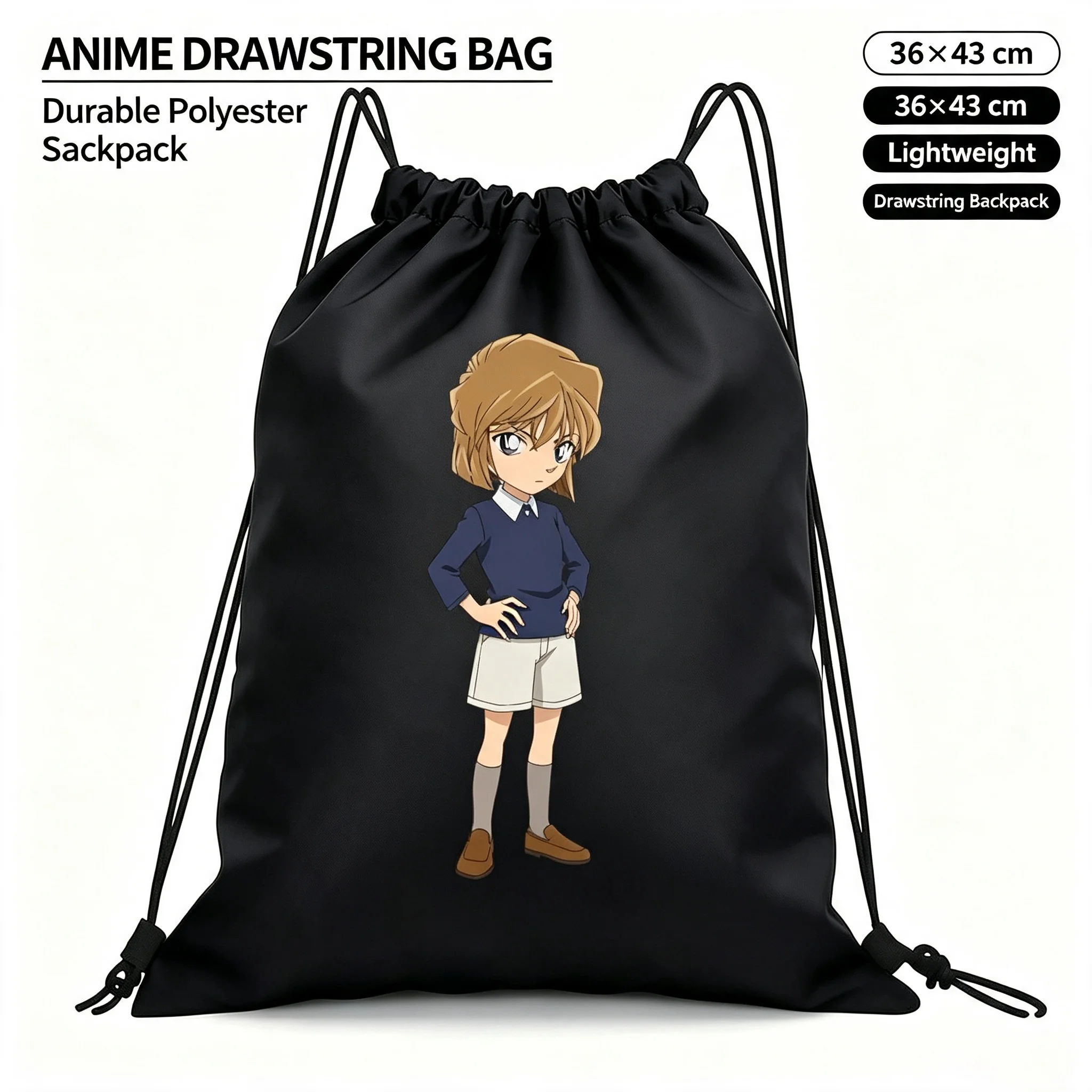 Detective Anime Ai Haibara Drawstring Backpack Polyester Sports Gym Sack Lightweight Portable Daily Storage Bag Gift For Anime Lovers