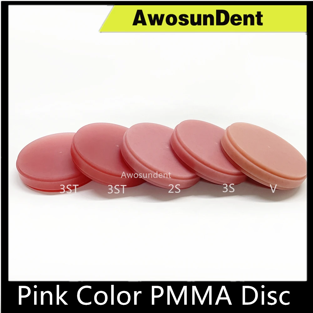 D98 * 20มม.สีชมพู A0 Clear 16 Shaded CAD CAM ทันตกรรม Pmma ช่องว่างมิลลิ่ง Disc