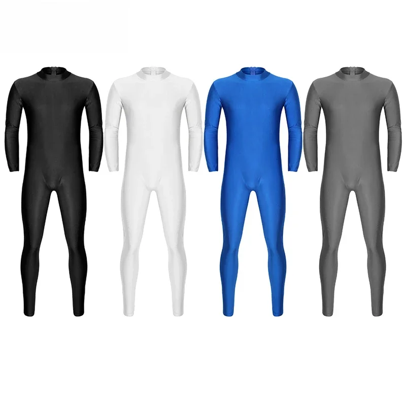 Męskie body Unitard z długim rękawem męskie elastan Lycra Unitard dorosłe body z dekoltem w szpic pełnej długości stroje taneczne trykot baletowy — zdjęcie 2