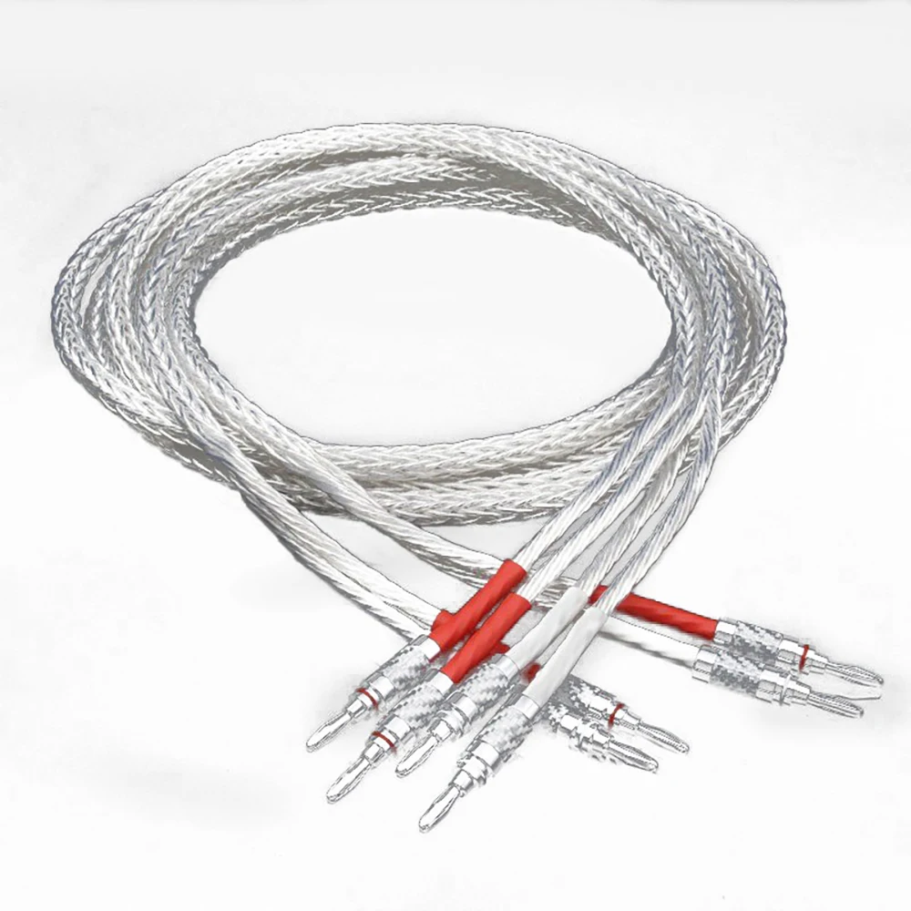 Hifi 8AG OCC Silver-Plated Speaker Cable High-End Speaker Amplifier Sound Connecting Wires with Y-Y/Banana-Y Spades Connectors
