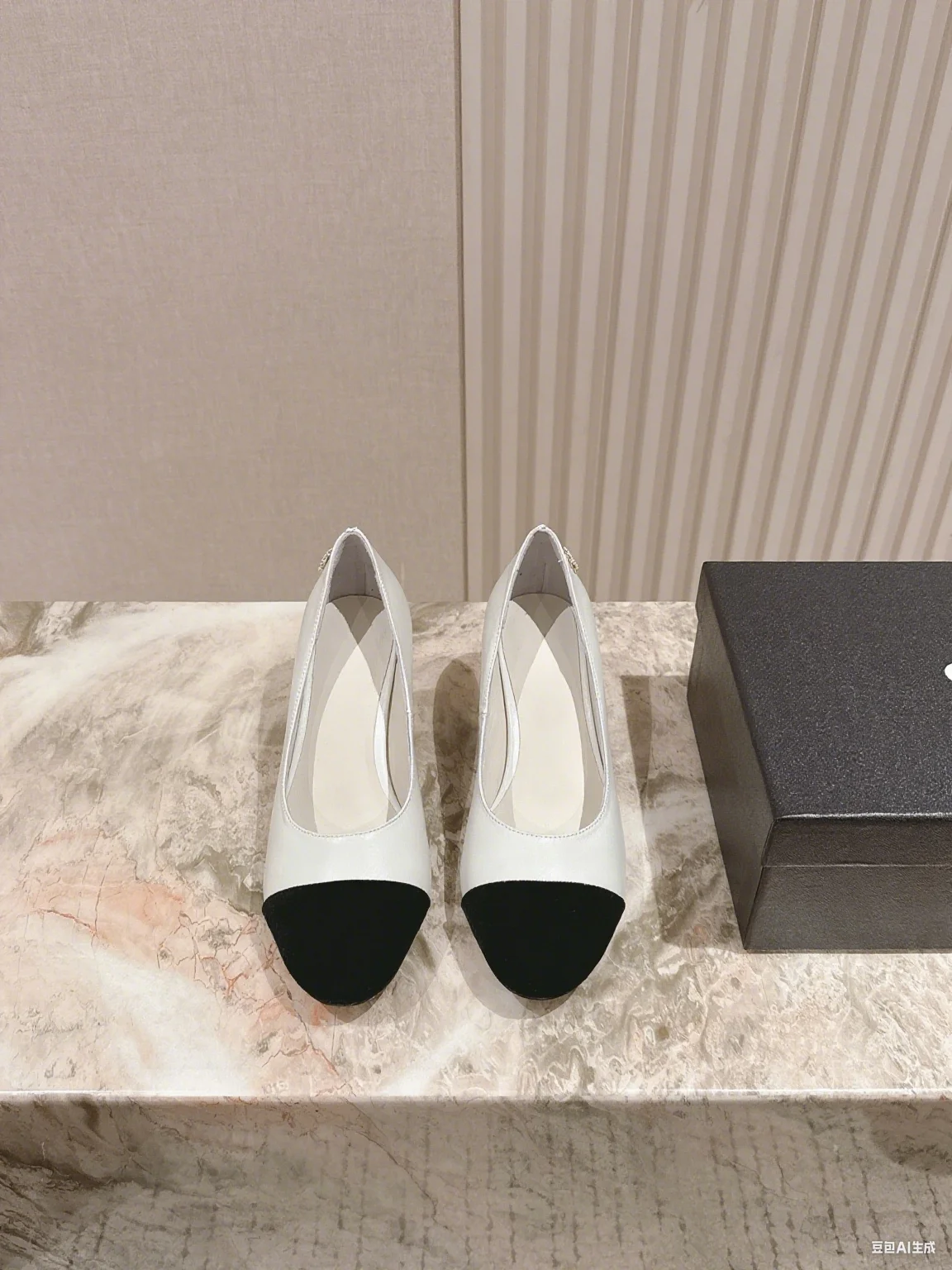 

Women's Two - Tone Pointed Toe Flats - Elegant White & Black Dress Shoes, Comfortable Casual Flats