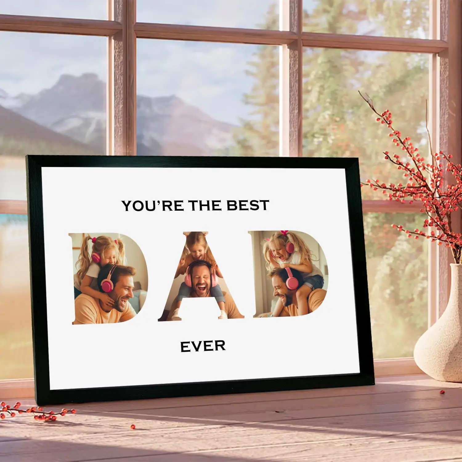 Custom Photo Print Canvas Personalized Father Gift Wall Art Custom Photo Collage DAD Letter Shape You are the Best Dad Ever