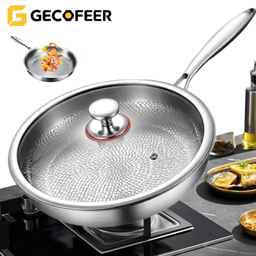 GECOFEER 30/26 سنتيمتر مقلاة غير مطلية نمط التيتانيوم النقي غير عصا عموم المنزلية ستيك مقلاة تجهيزات المطابخ المطبخ