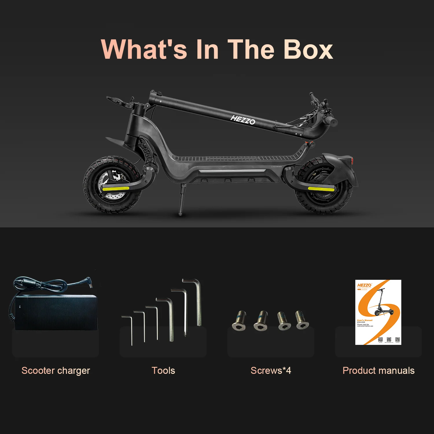 HEZZO 25MPH F5 Electric Scooter for Adults 48V 1600W Dual Motors 10Inch Off-road Escooter 18AH Lithium 31Miles Folding Scooter