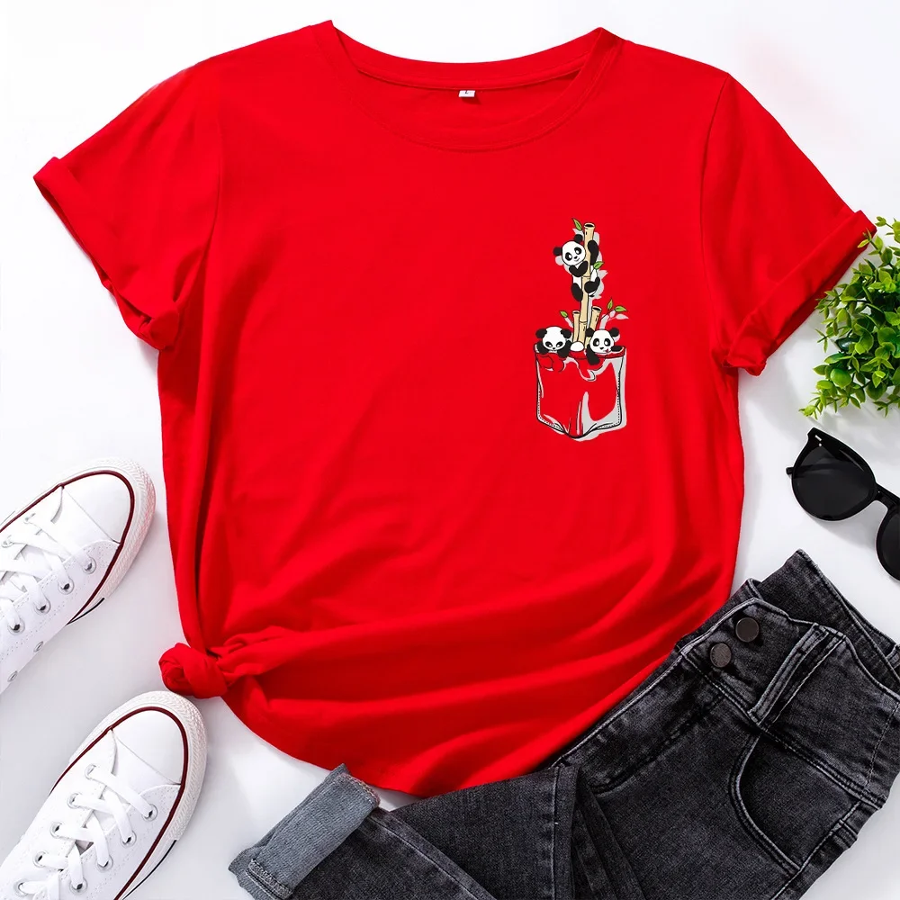 Kobieta z krótkim rękawem topy 100% bawełna damska koszulka śliczna panda t-shirty damskie koszulki z nadrukami koszulka damska — zdjęcie 2