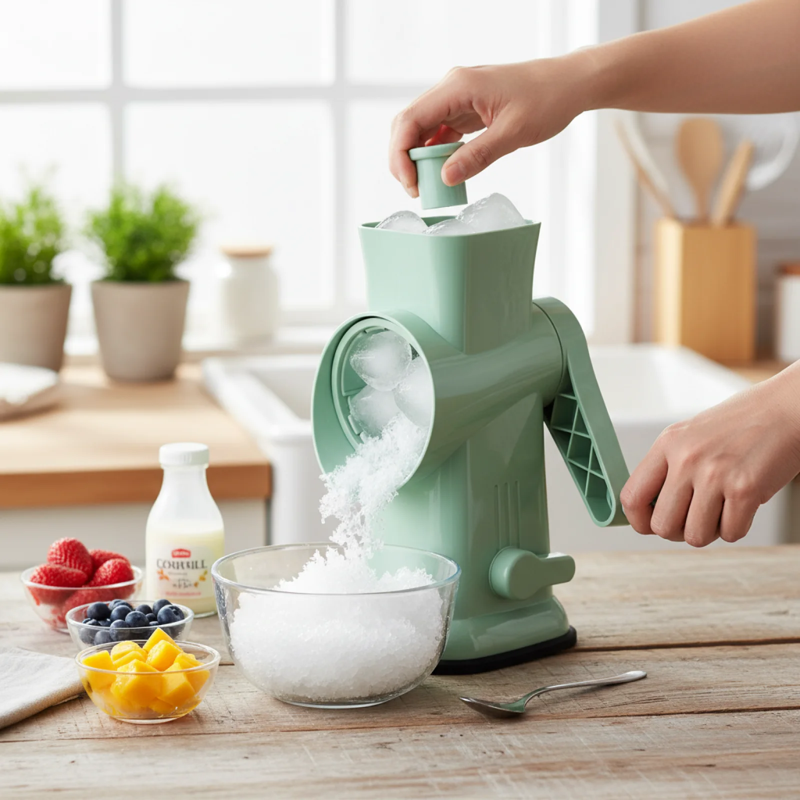 

Ручная льдокрошечка с ручным приводом из пищевого материала, для приготовления снежных конусов, с присоской, роторная, для дома