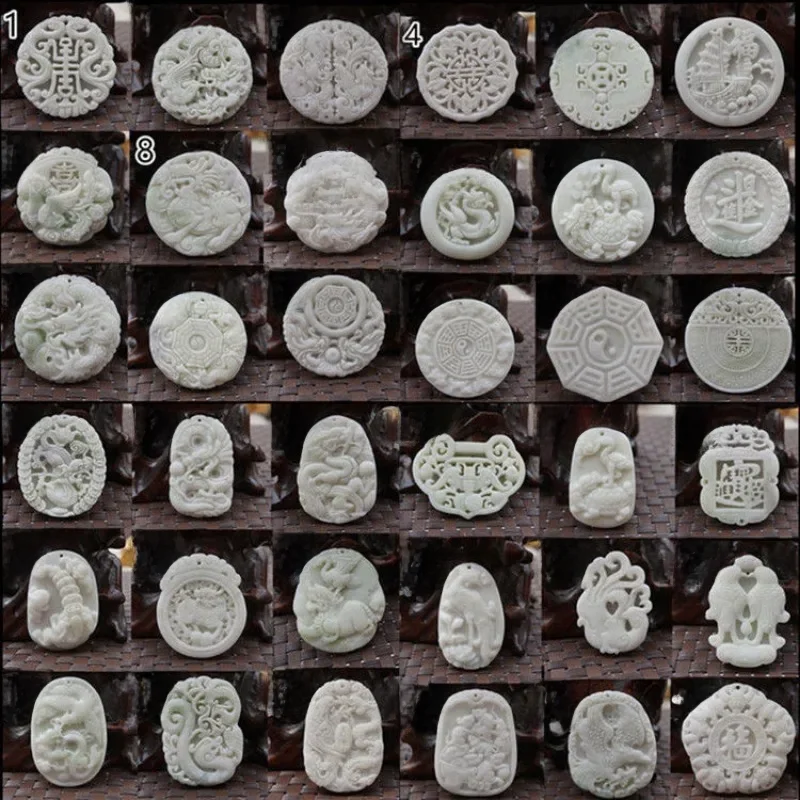 Naturalna biel Jade pieniądze smok nietoperz osiem trigramów zwierząt wisiorek feniks naszyjnik ręczne rzeźbione biżuteria Amulet szczęście prezent kobiet — zdjęcie 2