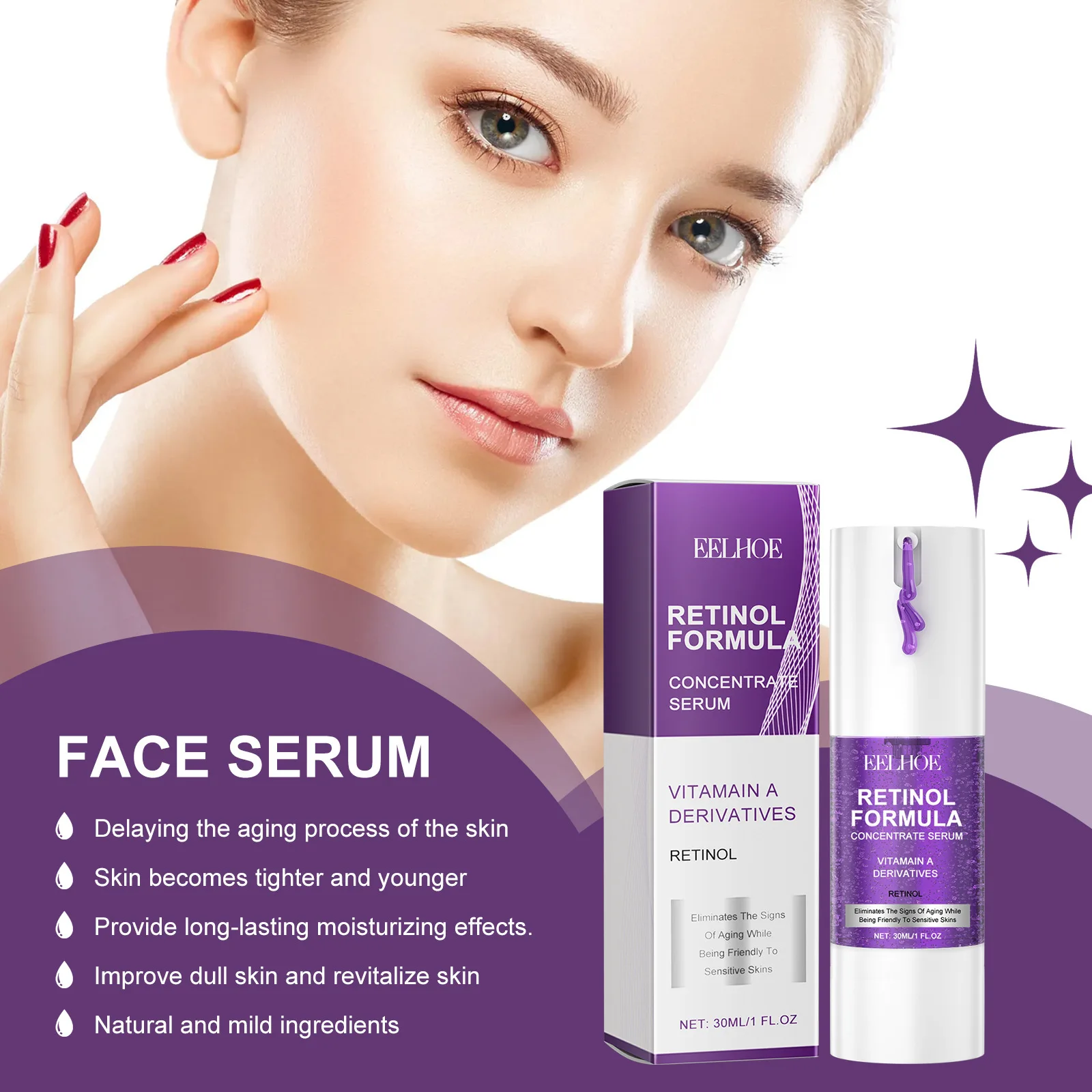 EELHOE Face Serum Tighten Facial Contours Fade Melanin Skin Remove Dullness Vitamin C Hyaluronic Acid Serum Skin Care Products