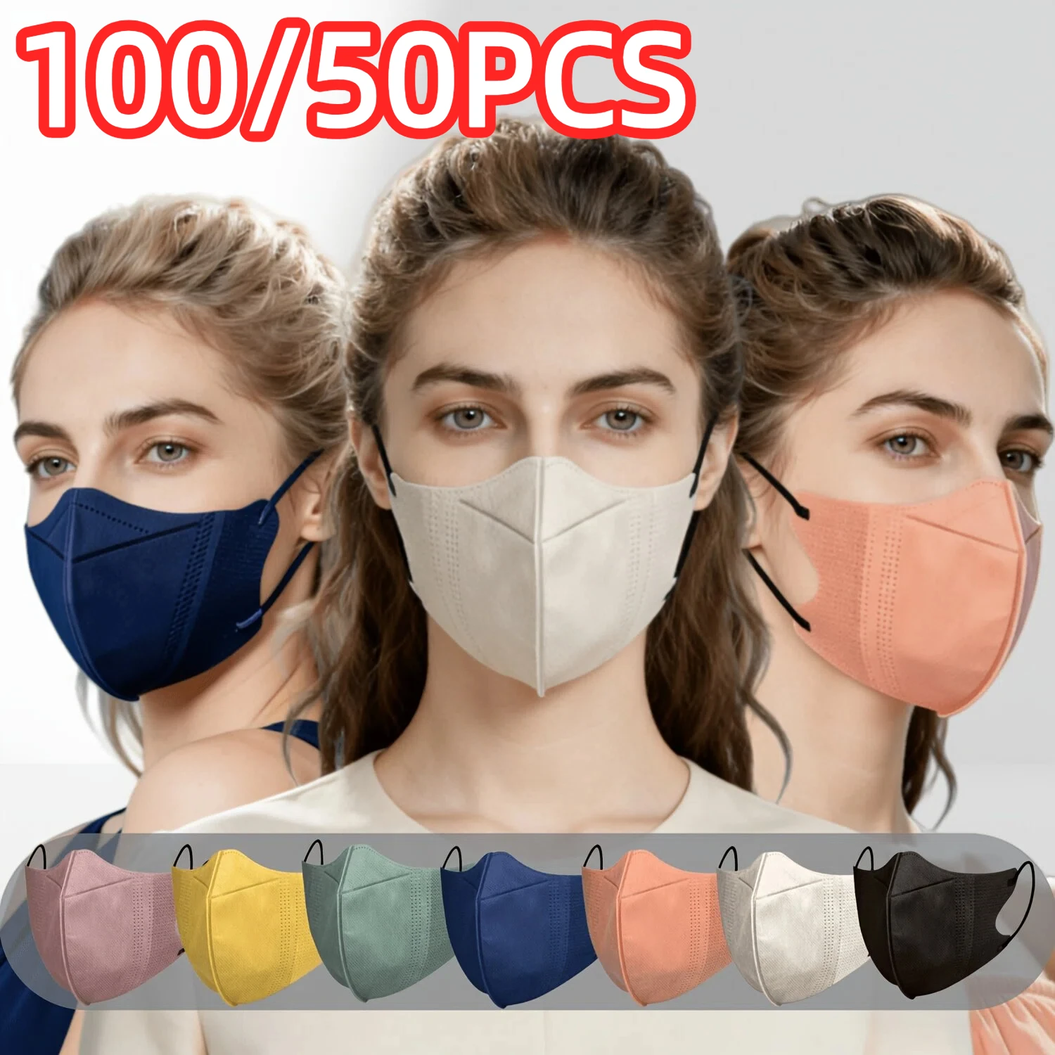 

100/50Pcs/3D Three-Dimensional Multi-Color Disposable 4-Layer Masks, Individually Packaged, with Curved Design That Fits the Facial Contours, Featuring Thickened Elastic Ear Loops and Nose Bridge Clips, Affordable for Bulk Purchase, Suitable for Travel, O