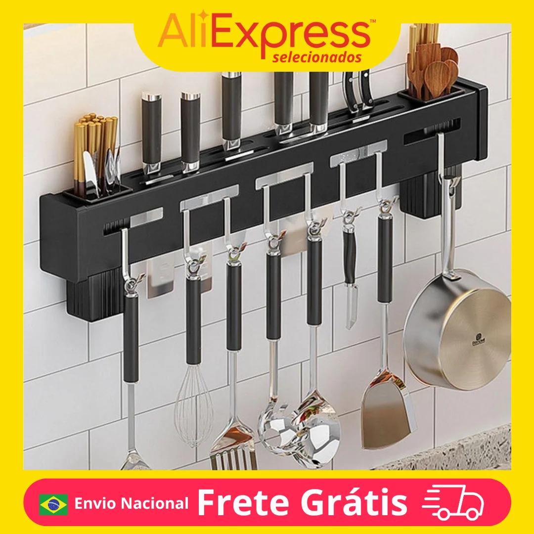Suporte Organizador Cozinha Pendurar Utensílios Panela Xícara Talher Aço Inox Prateleira Armário Parede Barra Multiuso Gancho Suporte Organizador Cozinha Pendurar Utensílios Panela Xícara Talher Aço Inox Prateleira Armário Parede Barra Multiuso Gancho