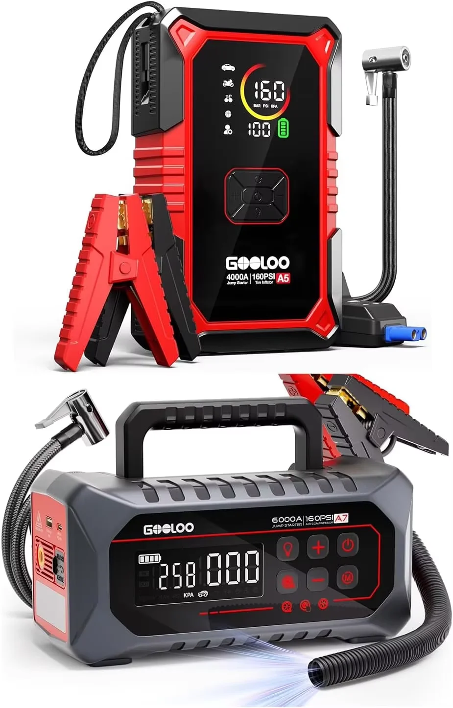 GOOLOO A5 Jump Starter with Air Compressor 4000A Car Battery Jump Starter & GOOLOO A7 Jump Starter with Air Compressor