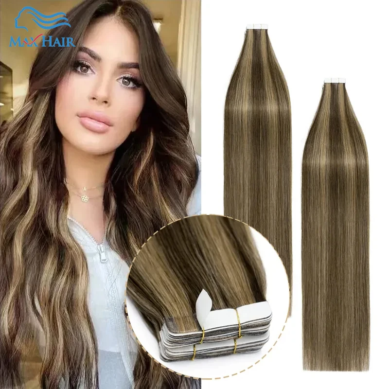 Maxhair Blonde Human Hair Tape In Extensions European Natural Hair Extension Skin PU Weft 18\