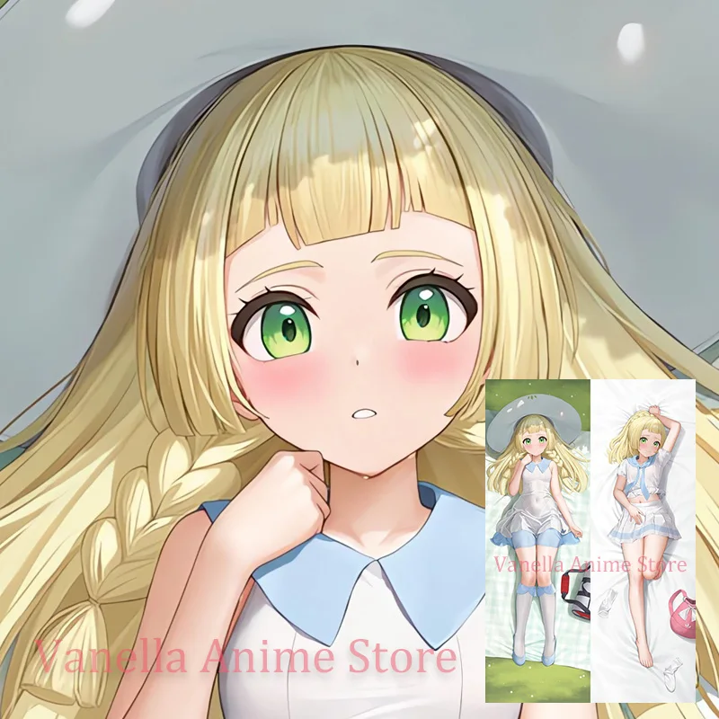 Dakimakura Lillie Anime غطاء وسادة للجسم مطبوع على الوجهين هدايا غطاء وسادة بالحجم الطبيعي