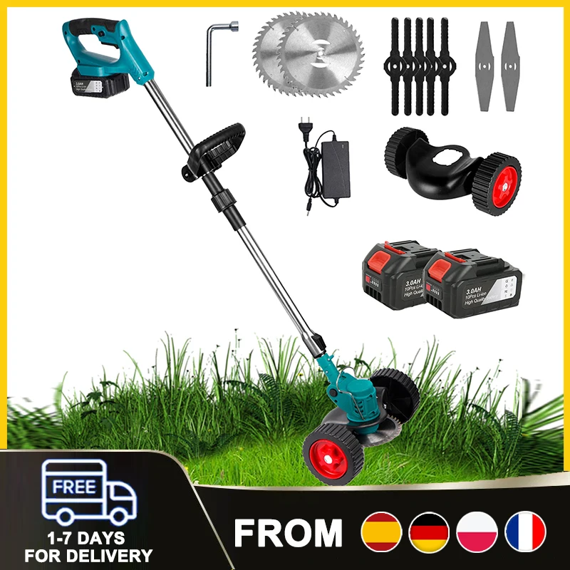 Tondeuse et coupe-bordures électrique sans fil 3-en-1 de 1500W, outil de jardinage polyvalent avec coupe réglable en longueur pour usage domestique