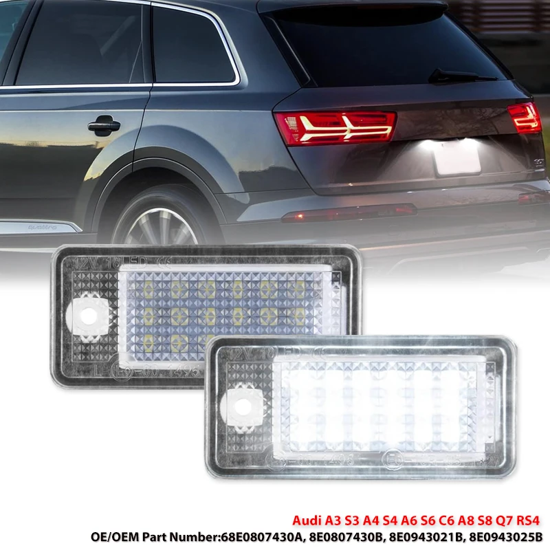 

Автомобильная светодиодная лампа освещения номерного знака белого цвета для Audi A3 S3 8P A4 B6 B7 A5 A6 4F Q7 A8 S8 C6 Светодиодные лампы освещения номерного знака автомобиля