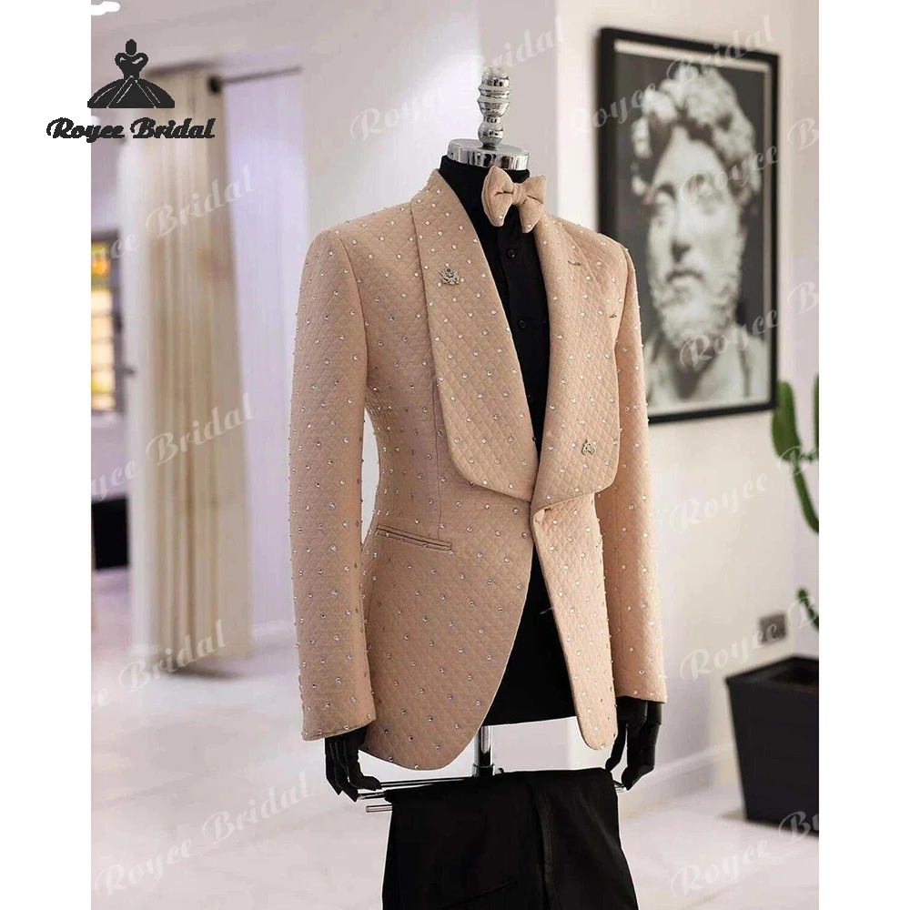 Two Piece Shawl Lapel Single Breasted Wedding Men's Suit 2026 Beaded Fomal Evening Prom Suits costume homme mariage