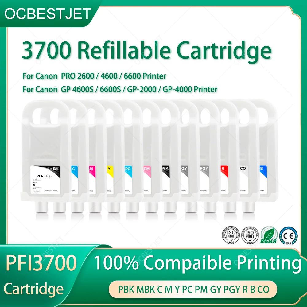 

1pc Refill Cartridge 3700 2700 Refillable Ink Cartridge With One Time Chip For Canon PRO 2600 4600 6600 GP 4600s 6600s 2000 4000