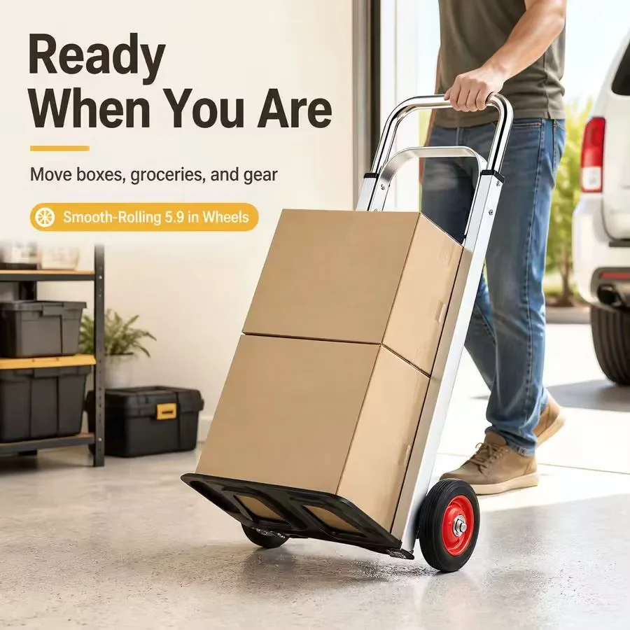 Aluminum Foldable Hand Truck, 220 Lbs Capacity, 6-Inch Wheels, Lightweight Folding Hand Cart for Moving Boxes, Luggage and Supplies view 6