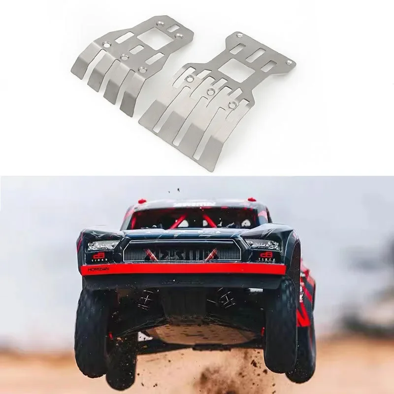 Pour voiture RC ARRMA 1/7 6S Mojave remplacer ARA 320540 Accessoires de plaque antidérapante de protection d'armure de châssis avant et arrière en acier inoxydable 2 pièces