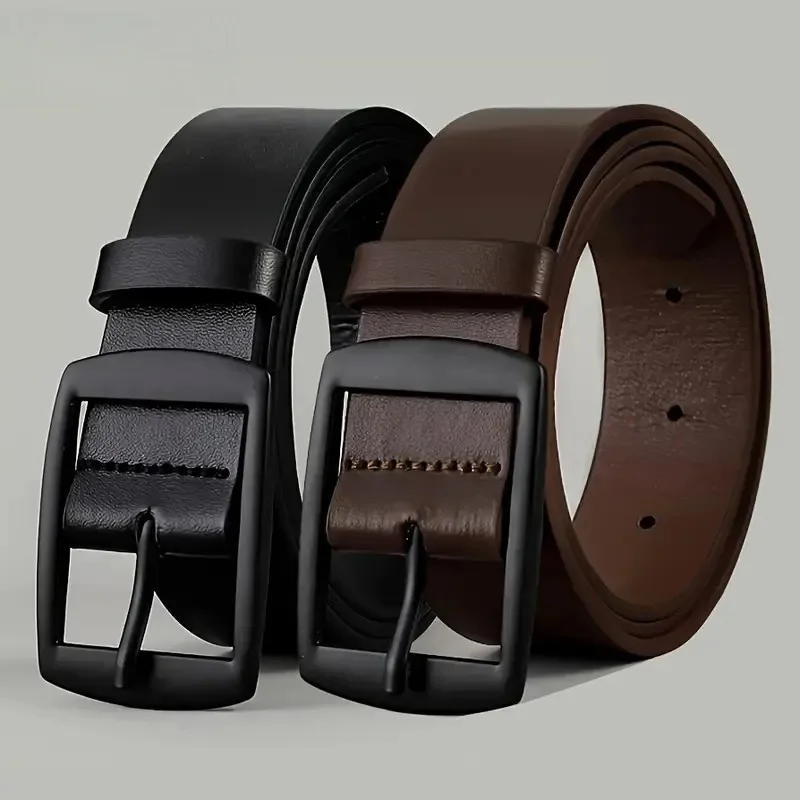 2 stuks luxe riem voor mannen PU lederen riem metalen pin gesp hoge kwaliteit beroemde merk designer tailleband riem voor jeans plus size - afbeelding 2
