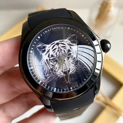 KAFYASE Luxury Earth Ball Dial Rubber Band Automatic Watches Mens Analog Stainless Steel Case Tiger Dial Waterproof Sport Watch