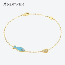 ANDYWEN-pulsera de plata de ley 925 con forma de corazón de pez azul para mujer, brazalete de lujo con circonita cúbica, joyería fina Rock Punk, novedad de 2023